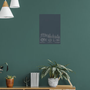 Dunkles Stadtplanposter im Blueprint-Stil Poster