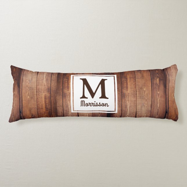 Dunkles Stallholz Land Mit Monogramm Seitenschläferkissen (Vorderseite)
