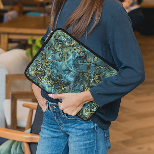Dunkles Teal Blau Türkis Faux Gold Achat Muster Laptopschutzhülle