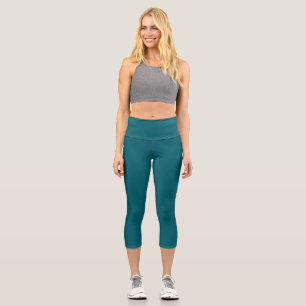 Dunkles Teal Einfarbig Capri Leggings