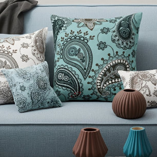 Dunkles Teal-Paisley Kissen