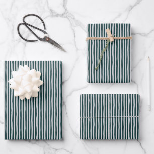 Dunkles Teal und Hellgrau unregelmäßige Streifen Geschenkpapier Set