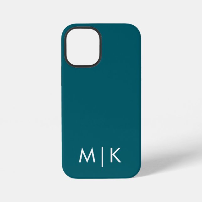 Dunkles Teal und Weiß Modernes Monogramm  iPhone 12 Mini Hülle (Rückseite)