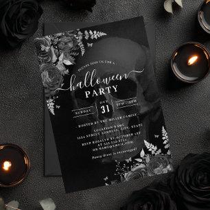 Dunkles Thema Totenkopf Blumen Halloween-Party Einladung