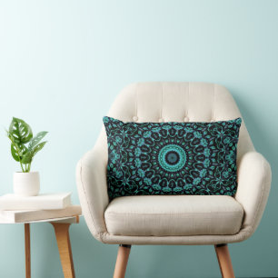 Dunkles Türkis Florales Mandala Lendenkissen