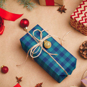 Dunkles Türkis und Navy Büffelkariert Geschenkpapier