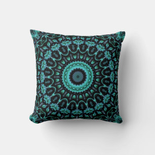 Dunkles Türkisblau Florales Mandala Kissen