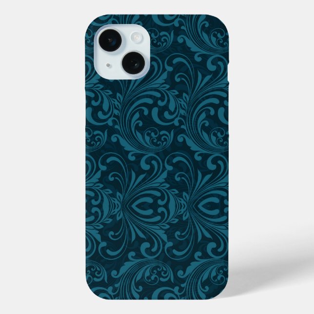 Dunkles Türkisblumen-Damaskusmuster Case-Mate iPhone Hülle (Rückseite)