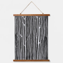 Dunkles Udoo Forest Monochrome Visuell Wandteppich Mit Holzrahmen