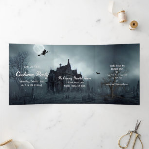 Dunkles und spöttisches nächtliches Halloween-Part Dreifach Gefaltete Einladung