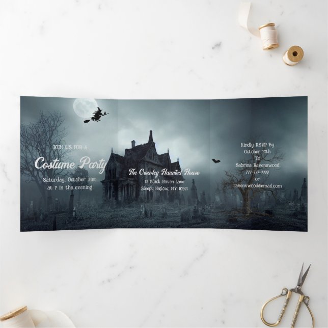 Dunkles und spöttisches nächtliches Halloween-Part Dreifach Gefaltete Einladung (Innenseite)