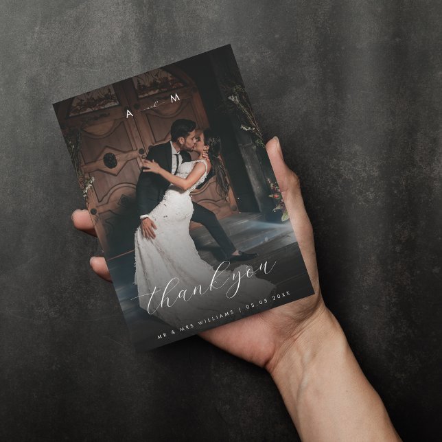 Dunkles verblassendes Foto und Monogramm Elegante  Dankeskarte (Von Creator hochgeladen)