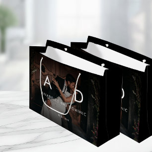 Dunkles verblassendes Foto und Monogramm Elegante  Große Geschenktüte