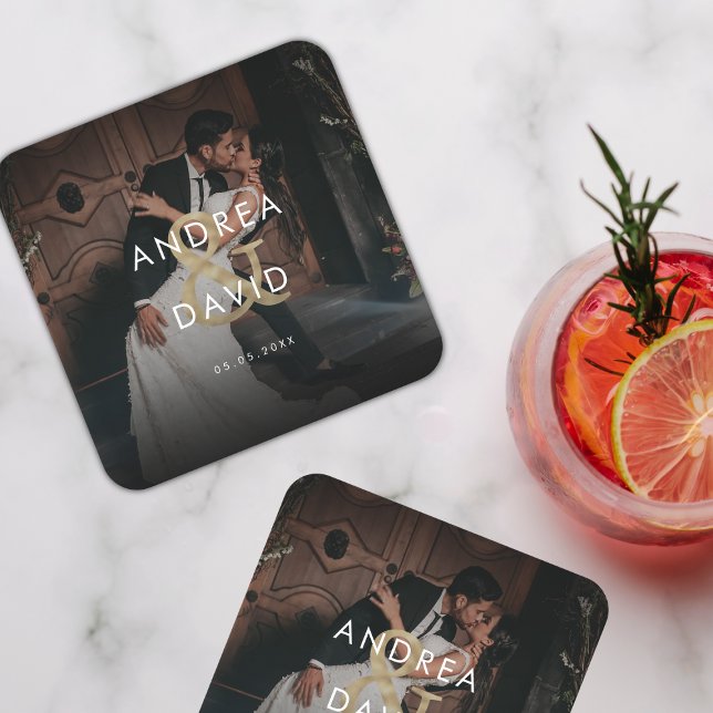 Dunkles verblassendes Foto und Monogramm Elegante  Rechteckiger Pappuntersetzer (Von Creator hochgeladen)