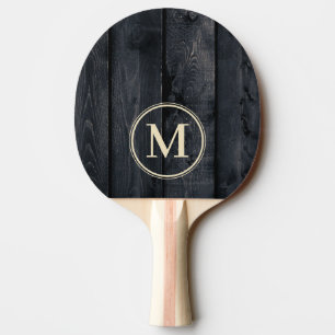 Dunkles verbranntes Holz Monogramm Tischtennis Schläger
