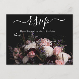 Dunkles Vintage-Burgund Blumen-RSVP Postkarte