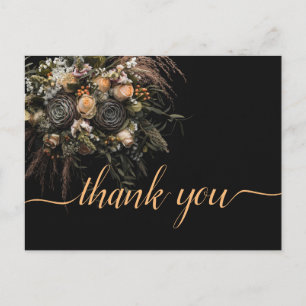 Dunkles Vintage-Orange Blumenmuster Danke Postkarte