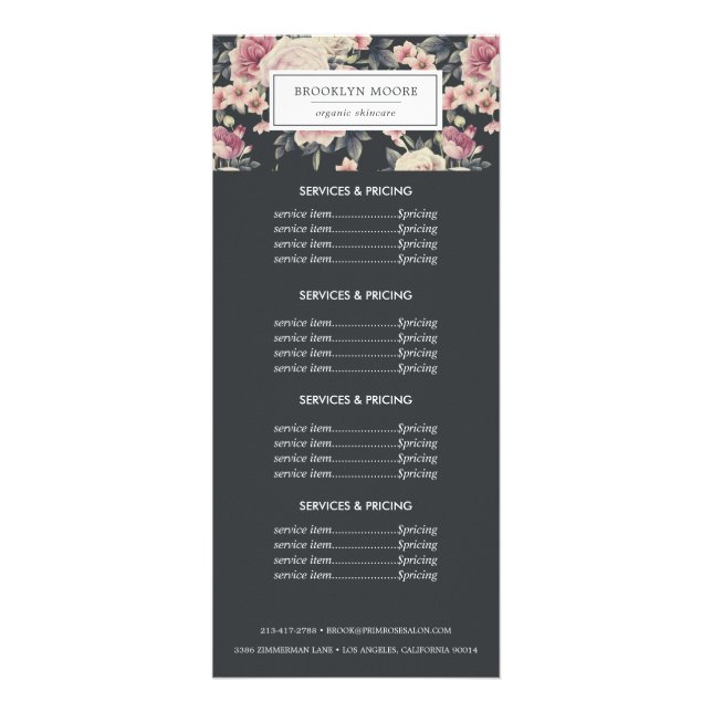Dunkles Vintages Blumenlogo | Preisdienstleistunge Werbekarte (Vorne)