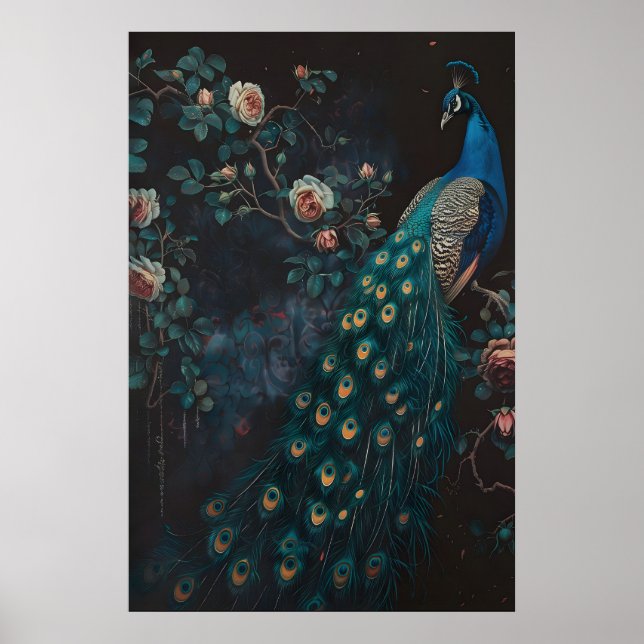 Dunkles Wald-Pfau-Wandkunstgemälde, Dunkel Poster (Vorne)