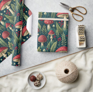 Dunkles Waldpilz- und Farnmuster Geschenkpapier