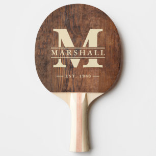 Dunkles Walnussholz Monogramm & Namensüberlagerung Tischtennis Schläger