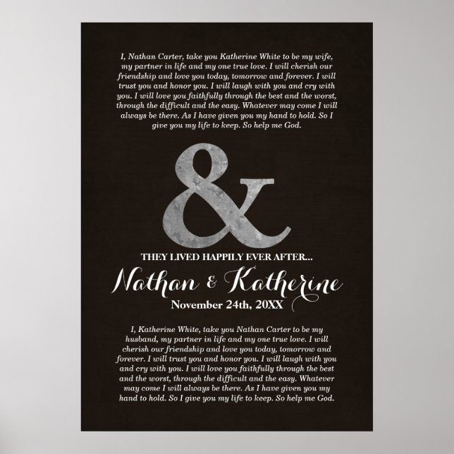 Dunkles Wood & Silver Wedding Vows glücklich immer Poster (Vorne)