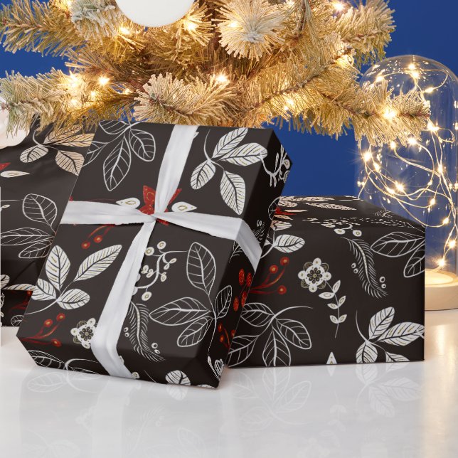 Dunkles Woodland Botanisches Weihnachtsfest Geschenkpapier (Feiertage)