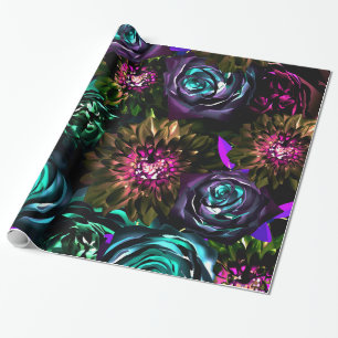 Dunkles Wunderland Kühner Glamour Floral Blumen Pa Geschenkpapier