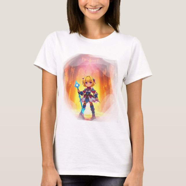 Dunkles Zaubermädchen - Anime Fantasy Held in Glüh T-Shirt (Vorderseite)