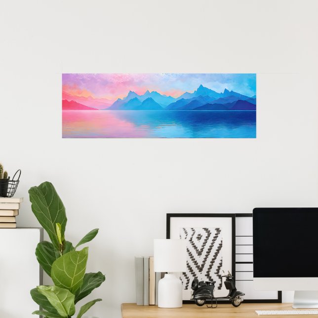 "Dunlach" Weite rosa und blaue Landschaft Seascape Poster (Heimbüro)