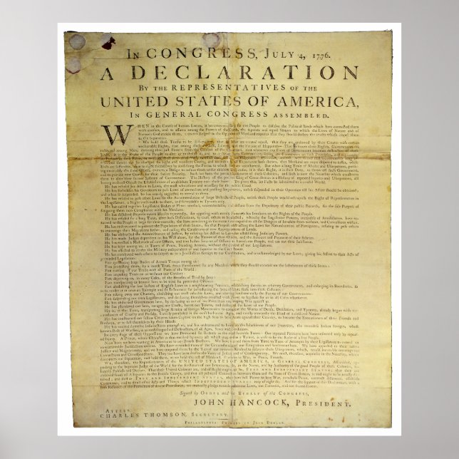 Dunlap Broadside Declaration of Independence 1774 Poster (Vorne)