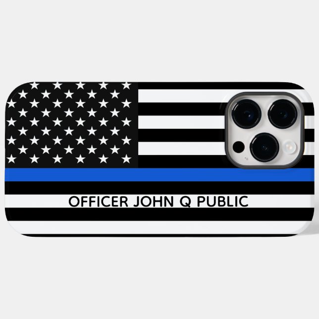 Dünnblaue Linie Amerikanische Flagge mit Namen Case-Mate iPhone Hülle (Rückseite (Horizontal))