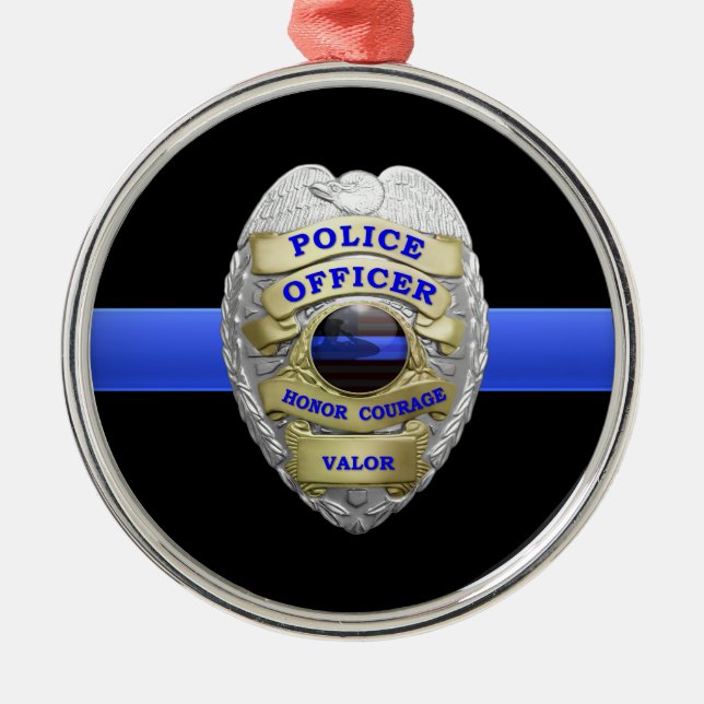 Dünnblaue Linie Polizeipolizei Abzeichen Metallver Ornament Aus Metall (Vorne)