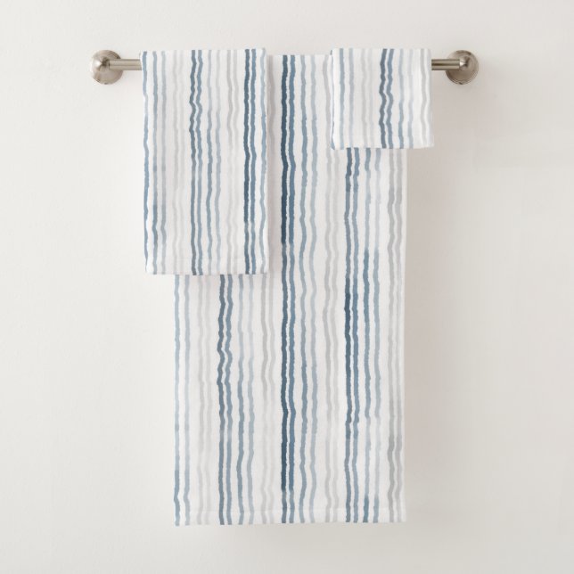Dünne Aquarellstreifen, Navy Blue, Slate, Grau Badhandtuch Set (Insitu)