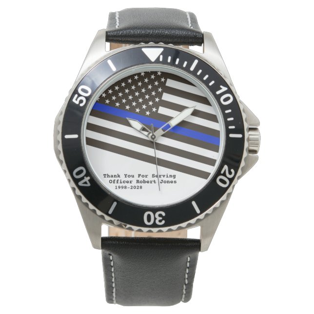 *~* Dünne blaue Flagge Männer Polizeibeamte Mann's Armbanduhr (Vorderseite)