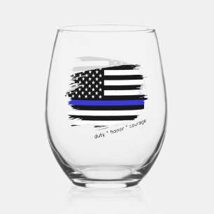 Dünne blaue Linie, amerikanische Flagge, Polizei Weinglas Ohne Stiel