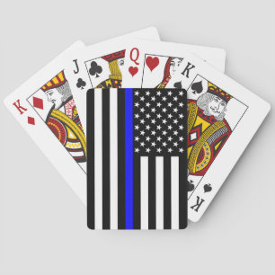 Dünne blaue Linie Amerikanische Flagge Schwarz und Spielkarten