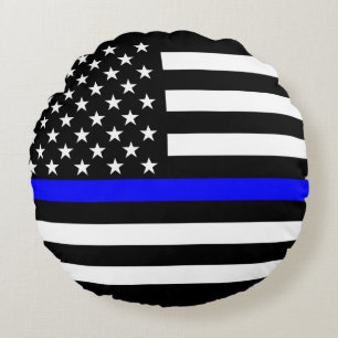 Dünne blaue Linie, amerikanisches Flag Grafische D Rundes Kissen