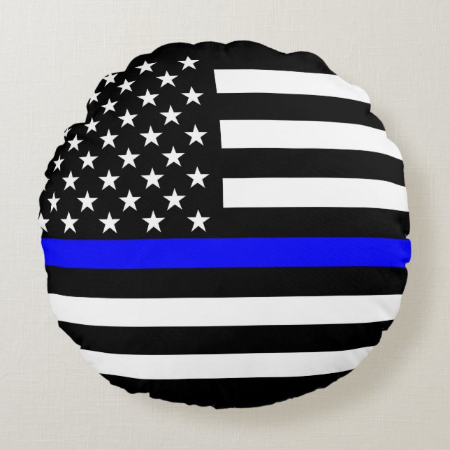 Dünne blaue Linie, amerikanisches Flag Grafische D Rundes Kissen (Vorderseite)