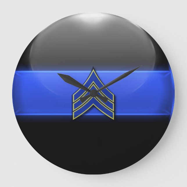 Dünne blaue Linie - Blaue/gelbe sergeant Streifen Große Wanduhr (Vorderseite)