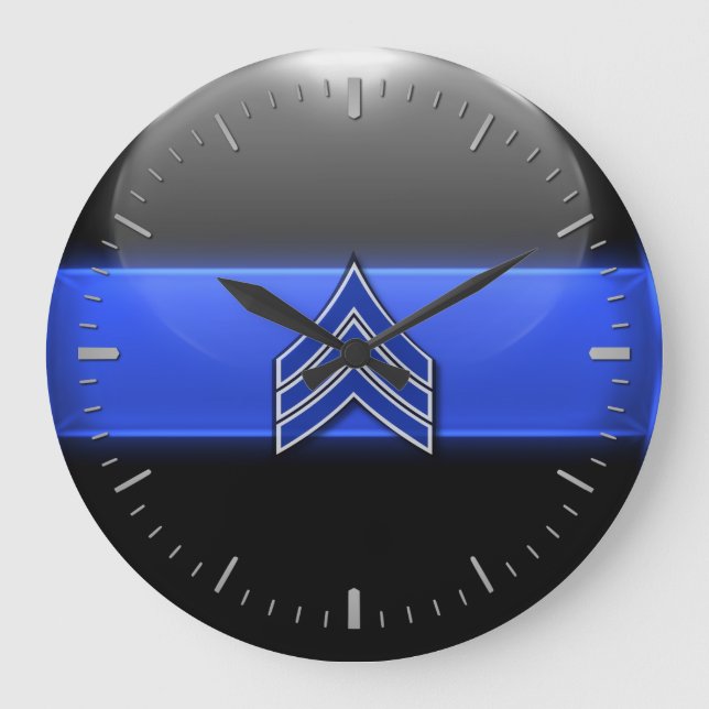 Dünne blaue Linie - blaue/weiße Streifen große Große Wanduhr (Vorderseite)