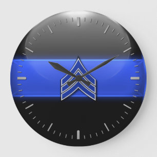 Dünne blaue Linie - blaue/weiße Streifen große Wanduhr