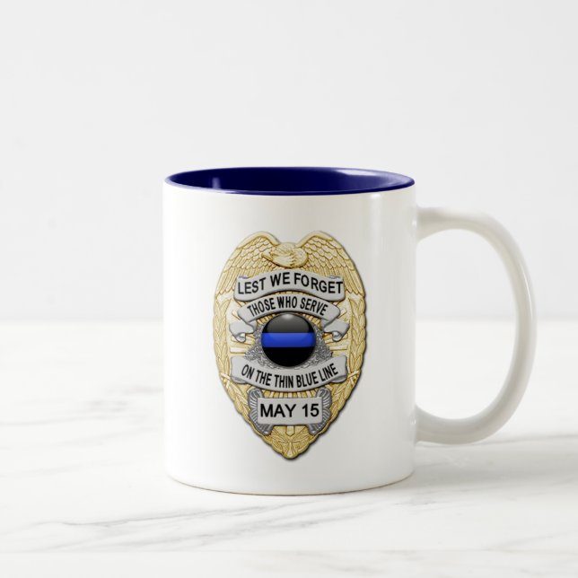 Dünne blaue Linie - glühende Schaltfläche und Gold Zweifarbige Tasse (Rechts)