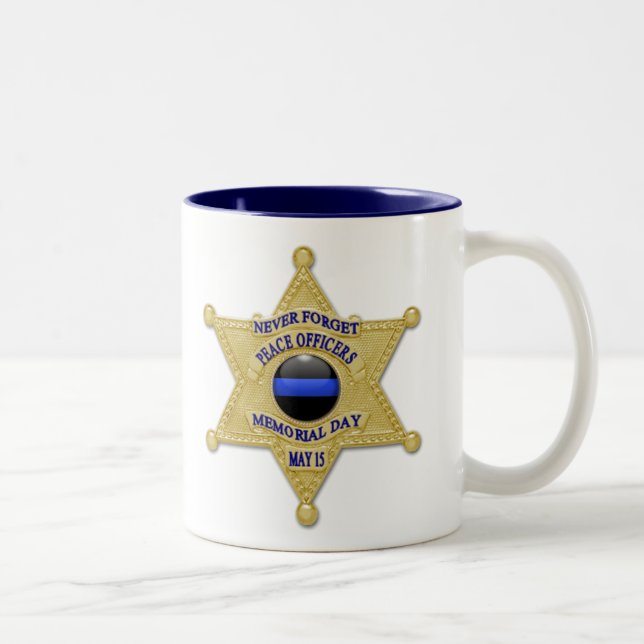 Dünne blaue Linie - glühende Schaltfläche und Gold Zweifarbige Tasse (Rechts)