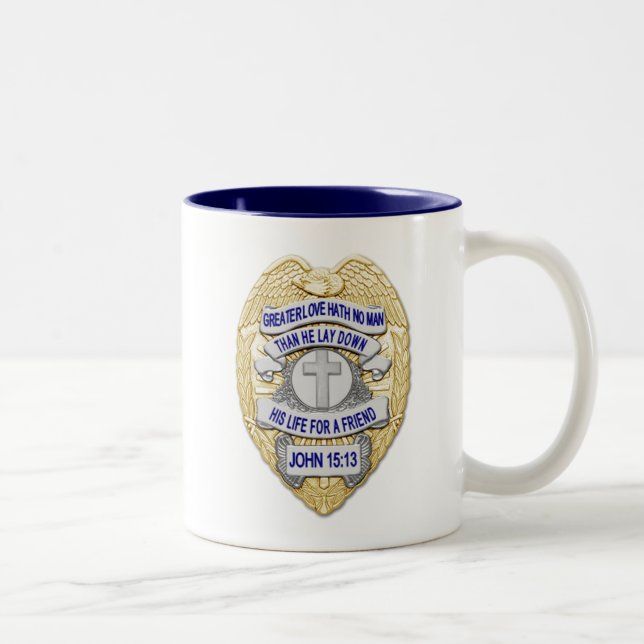 Dünne blaue Linie - glühende Schaltfläche und Gold Zweifarbige Tasse (Rechts)