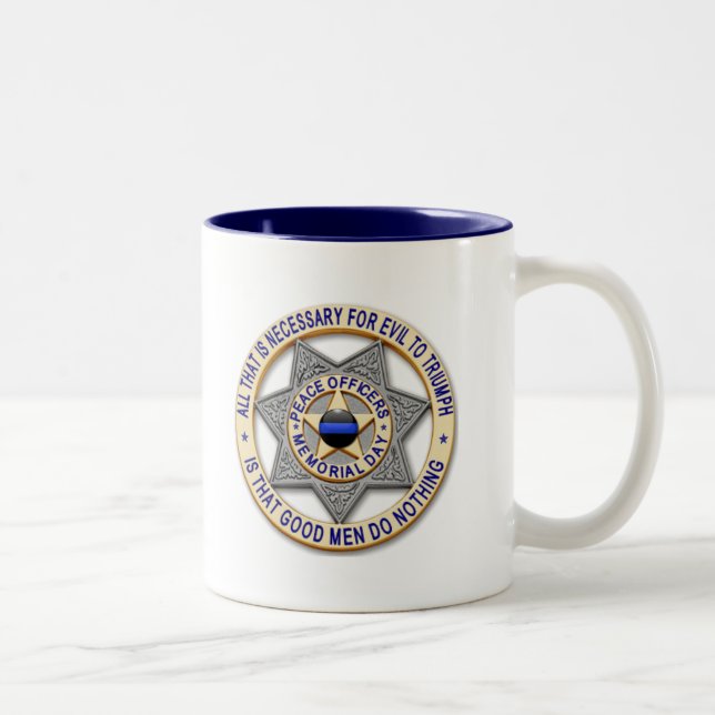 Dünne blaue Linie - glühende Schaltfläche und Gold Zweifarbige Tasse (Rechts)