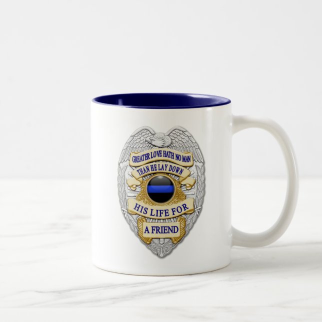 Dünne blaue Linie - glühende Schaltfläche und Gold Zweifarbige Tasse (Rechts)