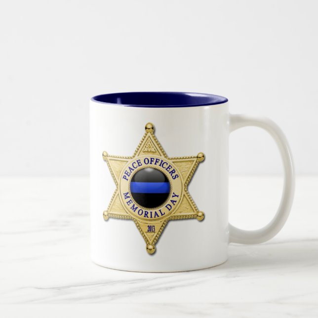 Dünne blaue Linie - glühende Schaltfläche und Gold Zweifarbige Tasse (Rechts)