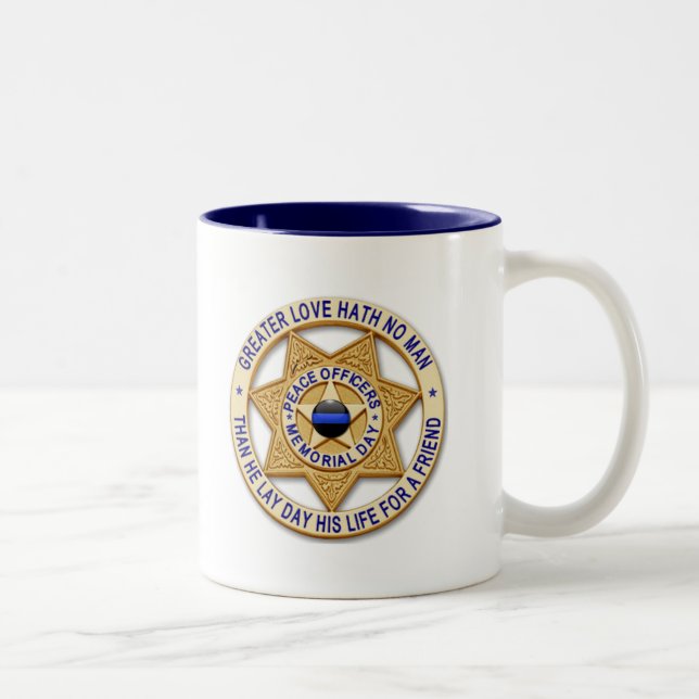 Dünne blaue Linie - glühende Schaltfläche und Gold Zweifarbige Tasse (Rechts)