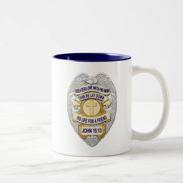 Dünne blaue Linie - glühende Schaltfläche und Gold Zweifarbige Tasse (Rechts)